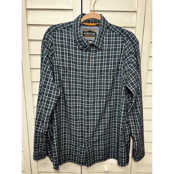 Orvis Tech Active Fit Plaid Long Sleeve Button Down Shirt Men's Size Large - Picture 1 of 11
